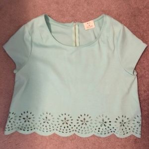 Cute crop top!!!! Mint/Seafoam Green! Lazer cutout